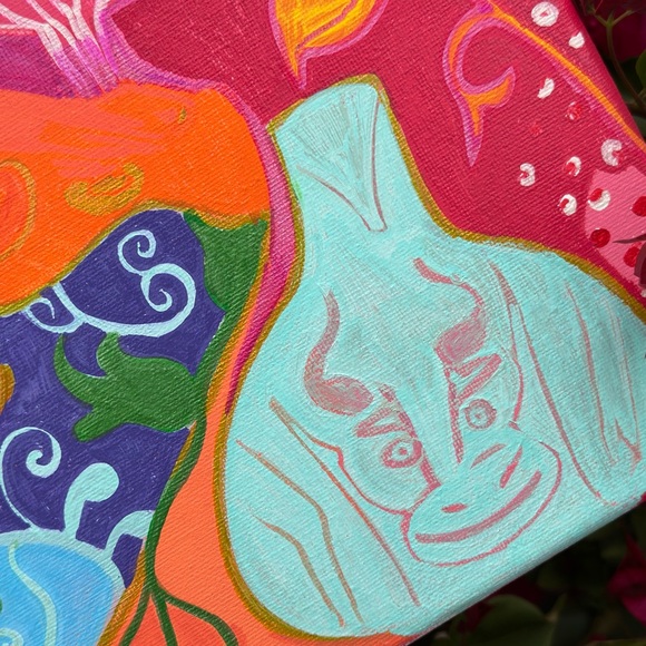 Original painting art acrylic on canvas lucky blissful elements 14*11 unframed - Picture 4 of 11